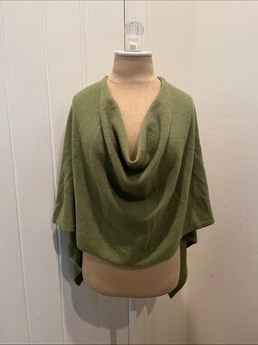 Claudia Nichole Cashmere Olive Green Draped Cowl-Neck Poncho
